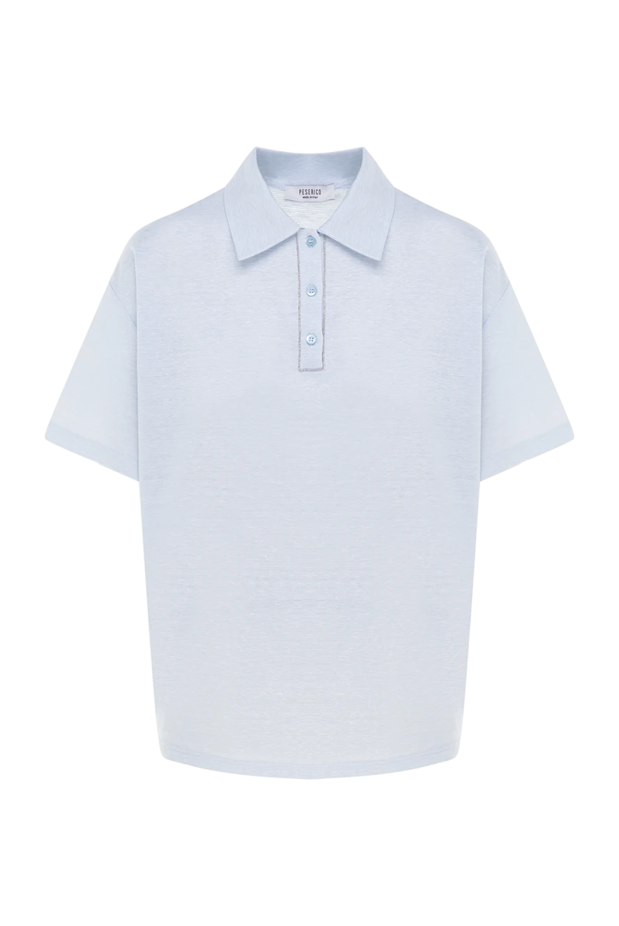 Peserico Women's blue cotton and linen polo shirt - 50% cotton, 50% linen. Country of manufacture: Italy. Care: specialized cleaning - photo 1