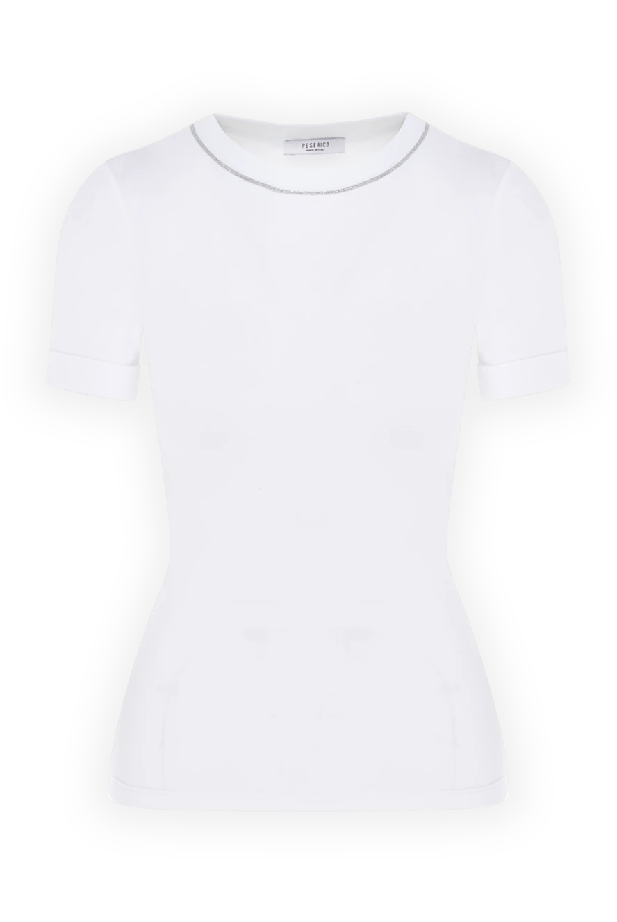 Peserico T-shirt made of cotton and elastane for women white - border on the collar. 96% cotton, 4% elastane. Country of manufacture: Italy. Care: specialized cleaning - photo 1