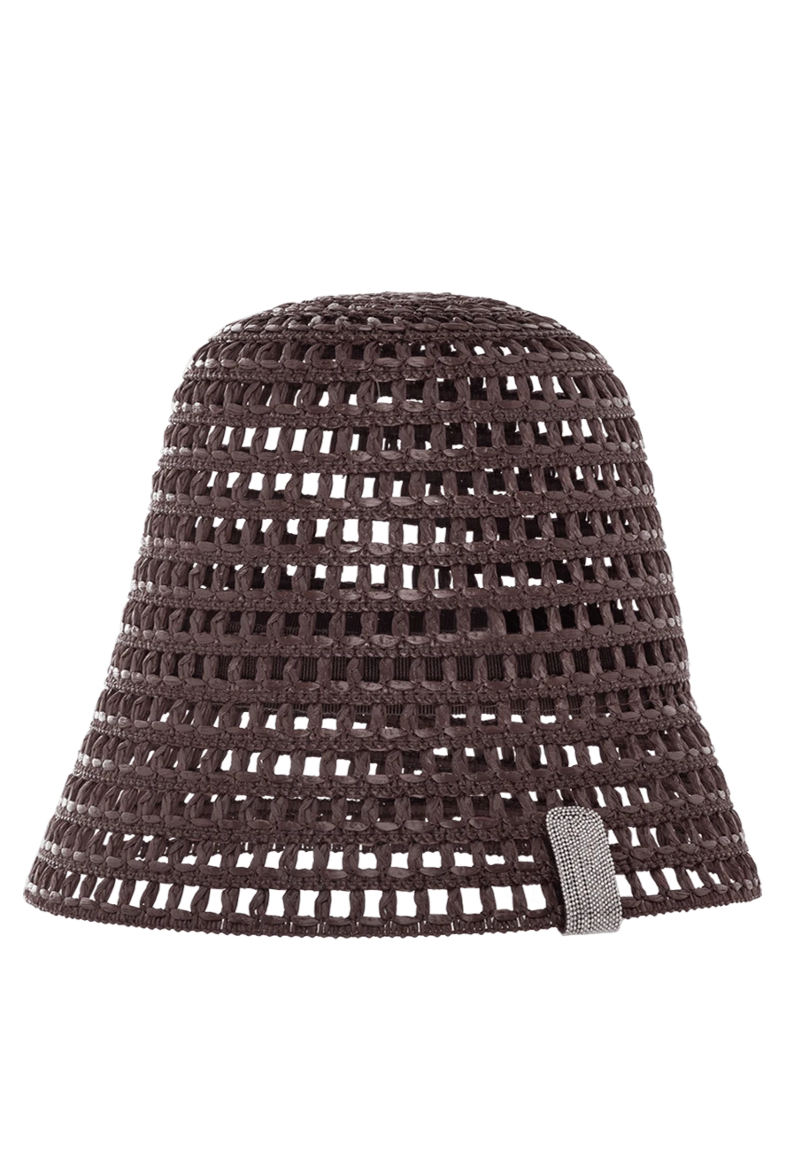 Peserico Women's hat made of viscose and genuine leather brown - mesh pattern. 85% viscose, 15% genuine leather. Country of manufacture: Italy. Care: specialized cleaning - photo 1