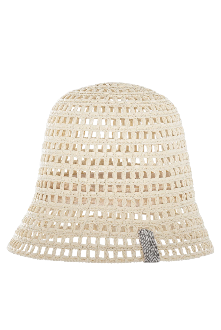 Peserico Women's hat made of viscose and genuine leather beige - mesh pattern. 85% viscose, 15% genuine leather. Country of manufacture: Italy. Care: specialized cleaning - photo 1