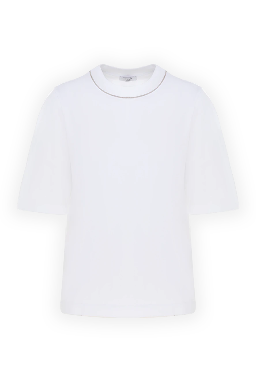 Peserico T-shirt made of cotton and elastane for women white - border on the collar. 96% cotton, 4% elastane. Country of manufacture: Italy. Care: specialized cleaning - photo 1