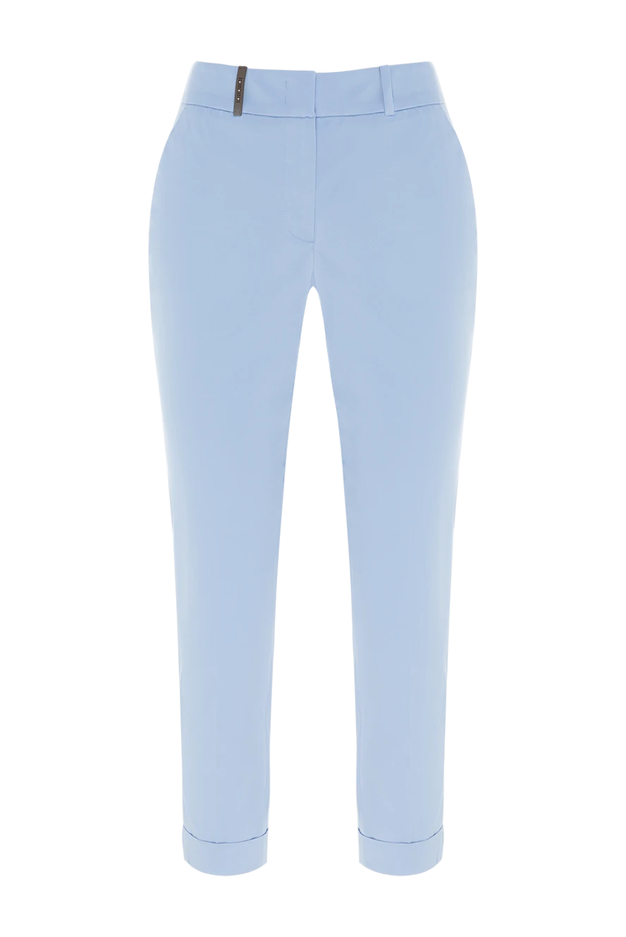 Peserico Pants made of cotton and elastane for women blue - 97% cotton, 3% elastane. buttons, zipper. two side pockets, two back pockets. Country of manufacture: Italy. Care: specialized cleaning - photo 1