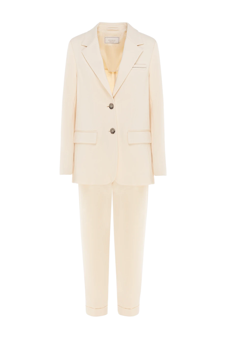 Peserico Women's beige cotton and polyamide suit with pants - 90% cotton, 10% polyamide. Closure: buttons. two side pockets, one chest pocket. Country of manufacture: Italy. Care: specialized cleaning - photo 1