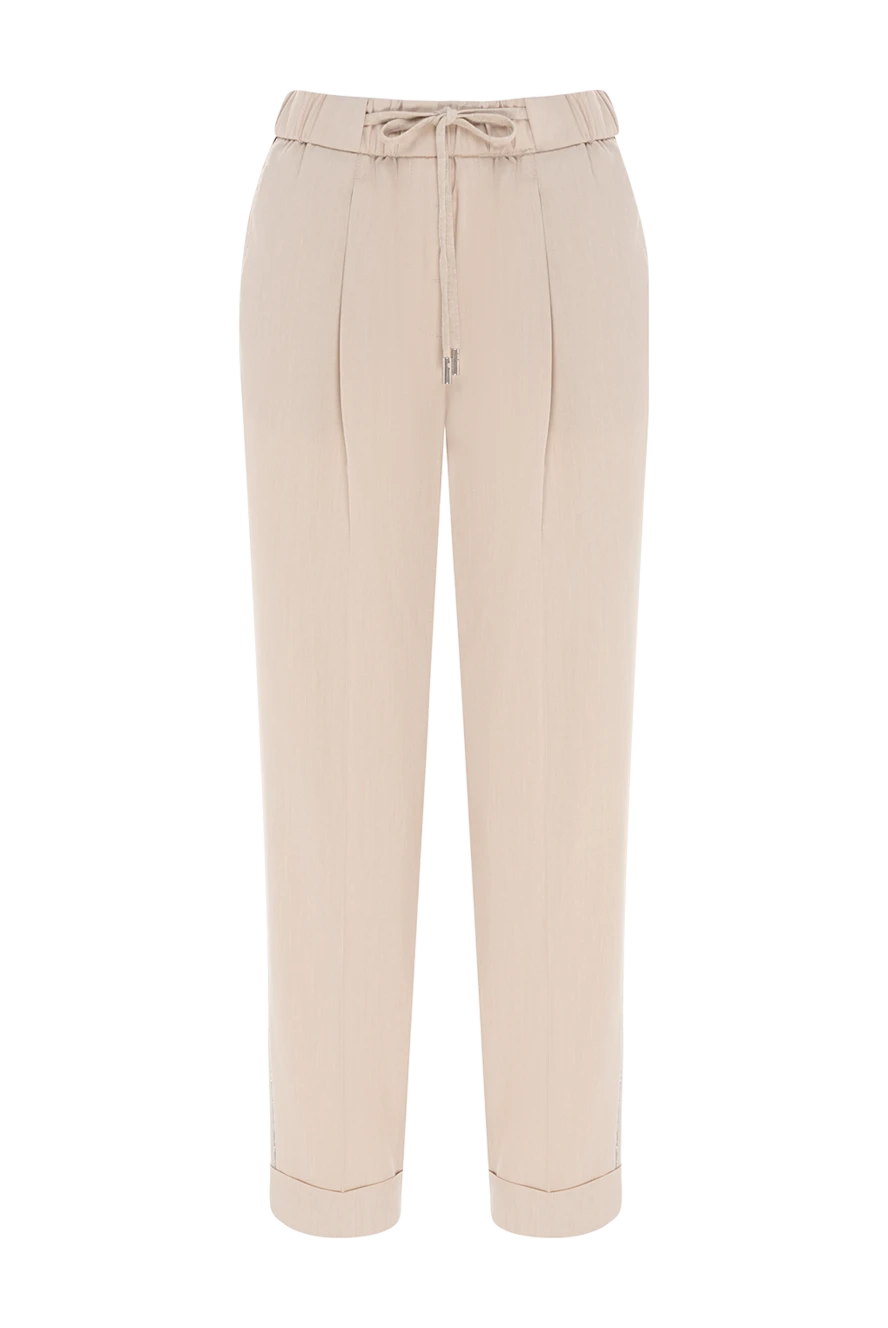 Peserico Pants for women beige - 69% polyester, 29% viscose, 2% elastane. Closure: drawstring, zipper. two side pockets, two back pockets. Country of manufacture: Italy. Care: specialized cleaning - photo 1