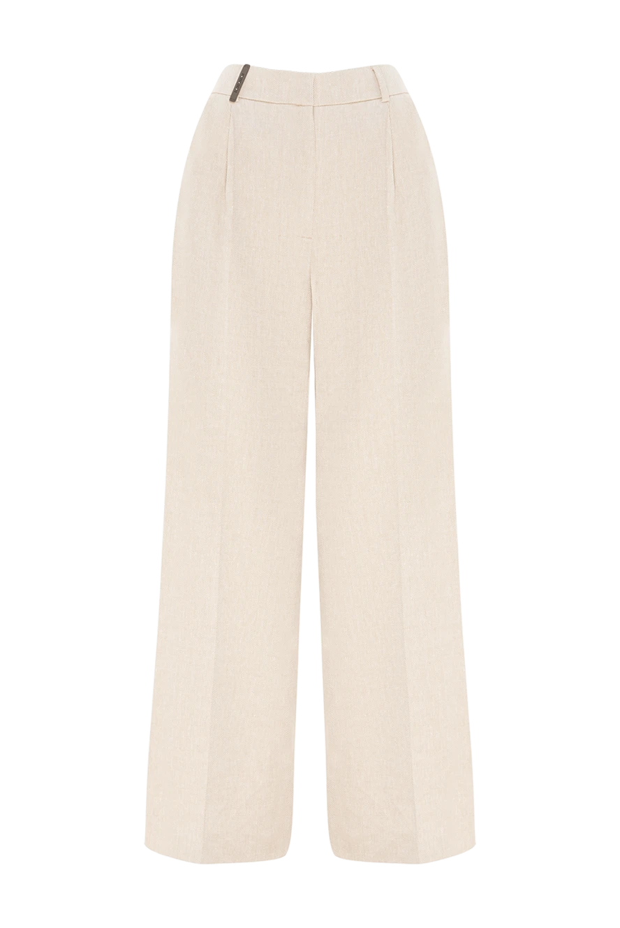 Peserico Pants for women beige - 67% linen, 31% viscose, 2% elastane. Closure: button, zipper. two side pockets, two back pockets. Country of manufacture: Italy. Care: specialized cleaning - photo 1