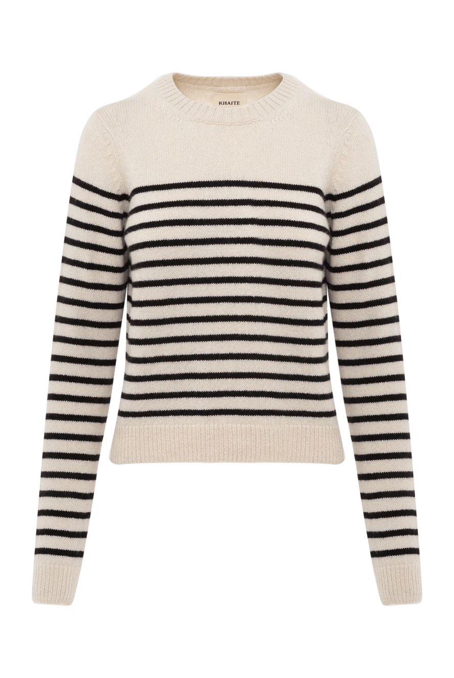 Khaite Cashmere top for women beige - stripe pattern. 100% cashmere. Country of manufacture: Italy. Care: specialized cleaning - photo 1