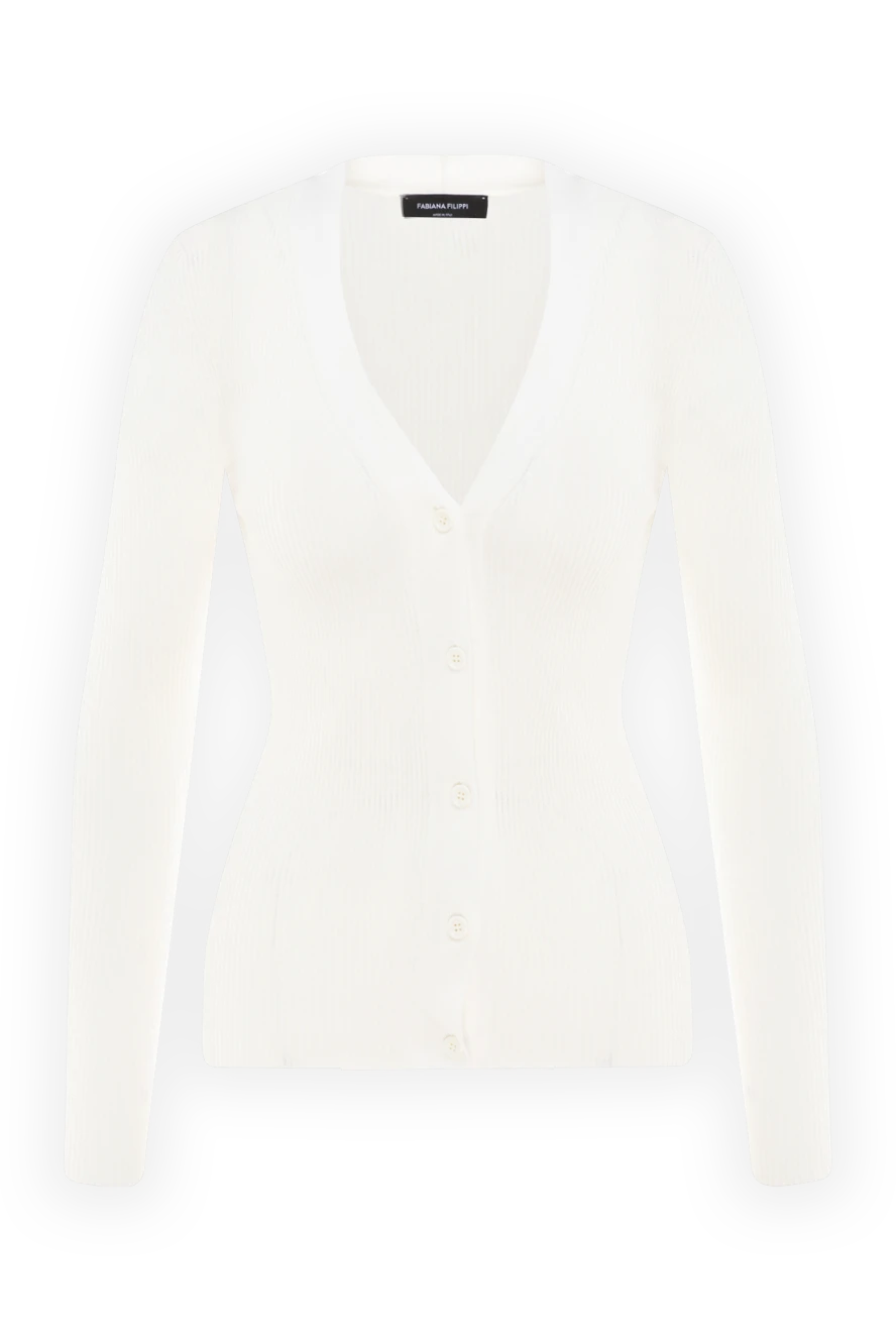 Fabiana Filippi Cardigan made of cotton for women white - vertical stripe pattern. 100% cotton. Closure: buttons. Country of manufacture: Italy. Care: specialized cleaning - photo 1