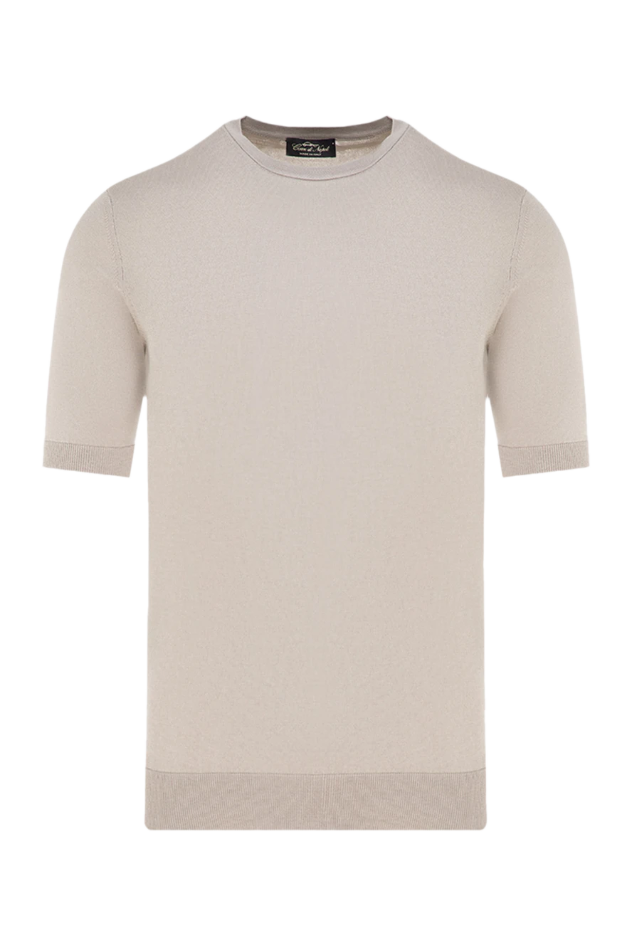 Cesare di Napoli Men's short sleeve silk and cotton jumper, beige - 50% silk, 50% cotton. Country of manufacture: Italy. Care: specialized cleaning - photo 1