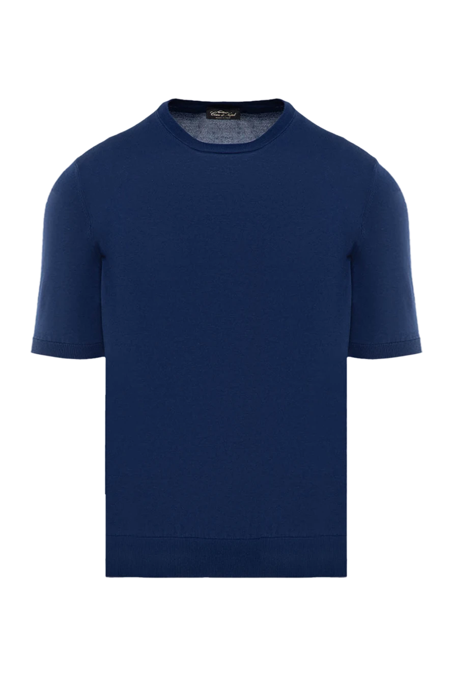 Cesare di Napoli Men's blue short sleeve cotton jumper - 100% cotton. Country of manufacture: Italy. Care: specialized cleaning - photo 1