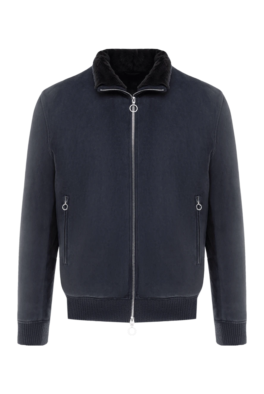 Seraphin Men's blue nylon and fur jacket - 100% nylon, real fur. Closure: zipper. two front pockets. Country of manufacture: Italy. Care: specialized cleaning - photo 1