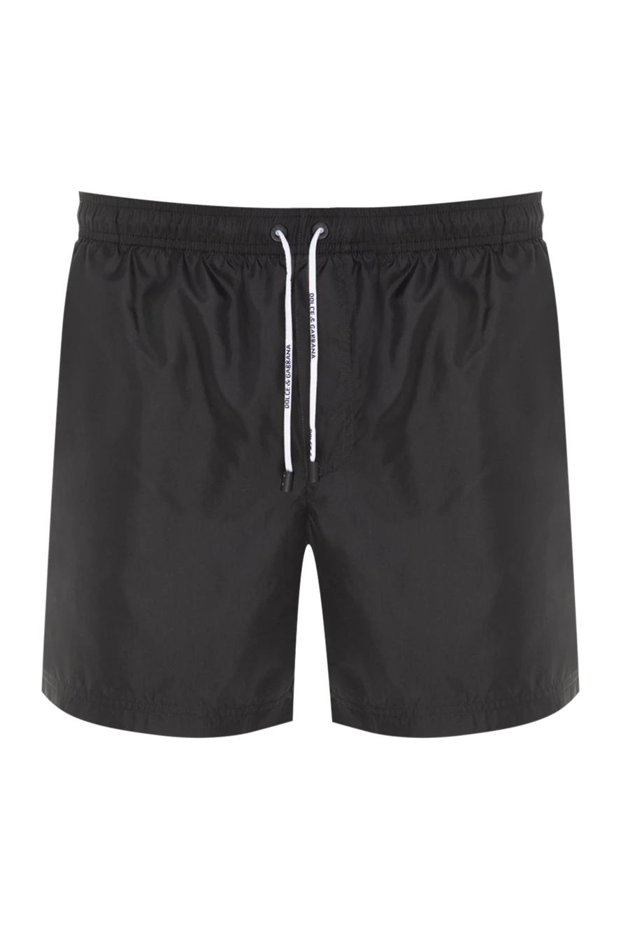 Dolce & Gabbana Men's black polyester beach shorts - brand logo. 100% polyester. zipper, drawstring. two front pockets, one back pocket. Country of manufacture: Italy. Care: specialized cleaning - photo 1