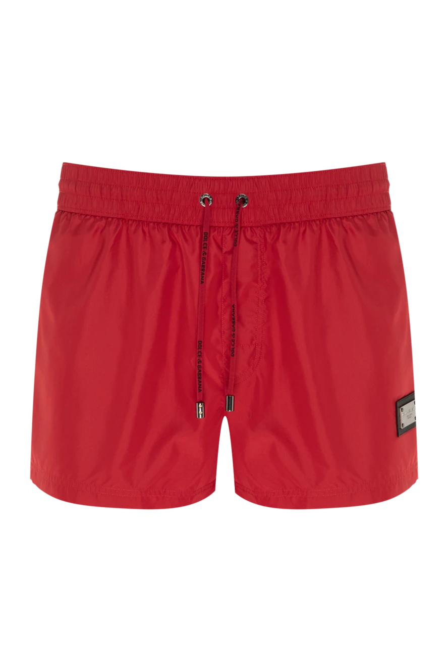 Dolce & Gabbana Red polyester beach shorts for men - brand logo. 100% polyester. zipper, drawstring. two front pockets, one back pocket. Country of manufacture: Italy. Care: specialized cleaning - photo 1