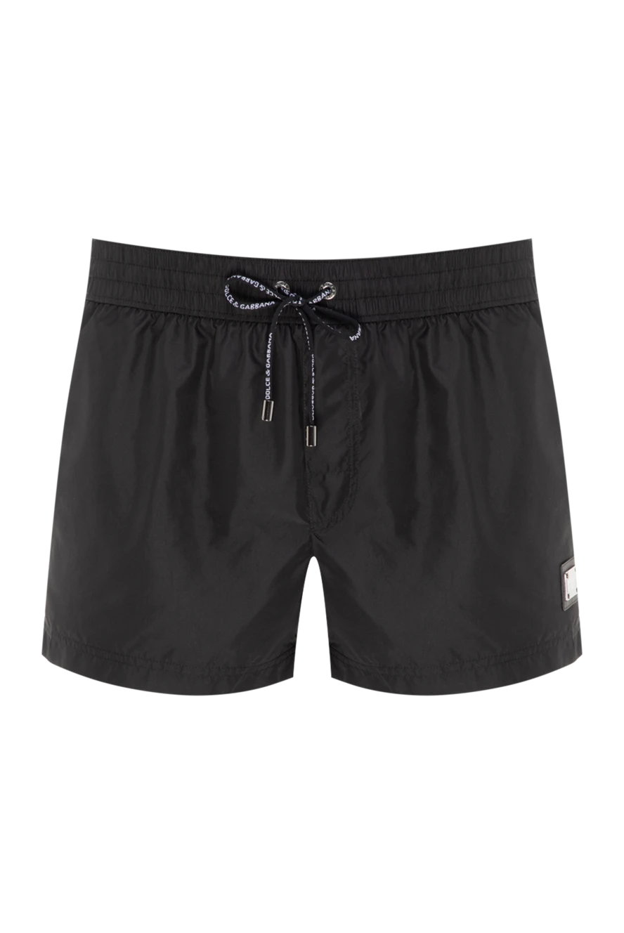 Dolce & Gabbana Black polyester beach shorts for men - brand logo. 100% polyester. zipper, drawstring. two front pockets, one back pocket. Country of manufacture: Italy. Care: specialized cleaning - photo 1