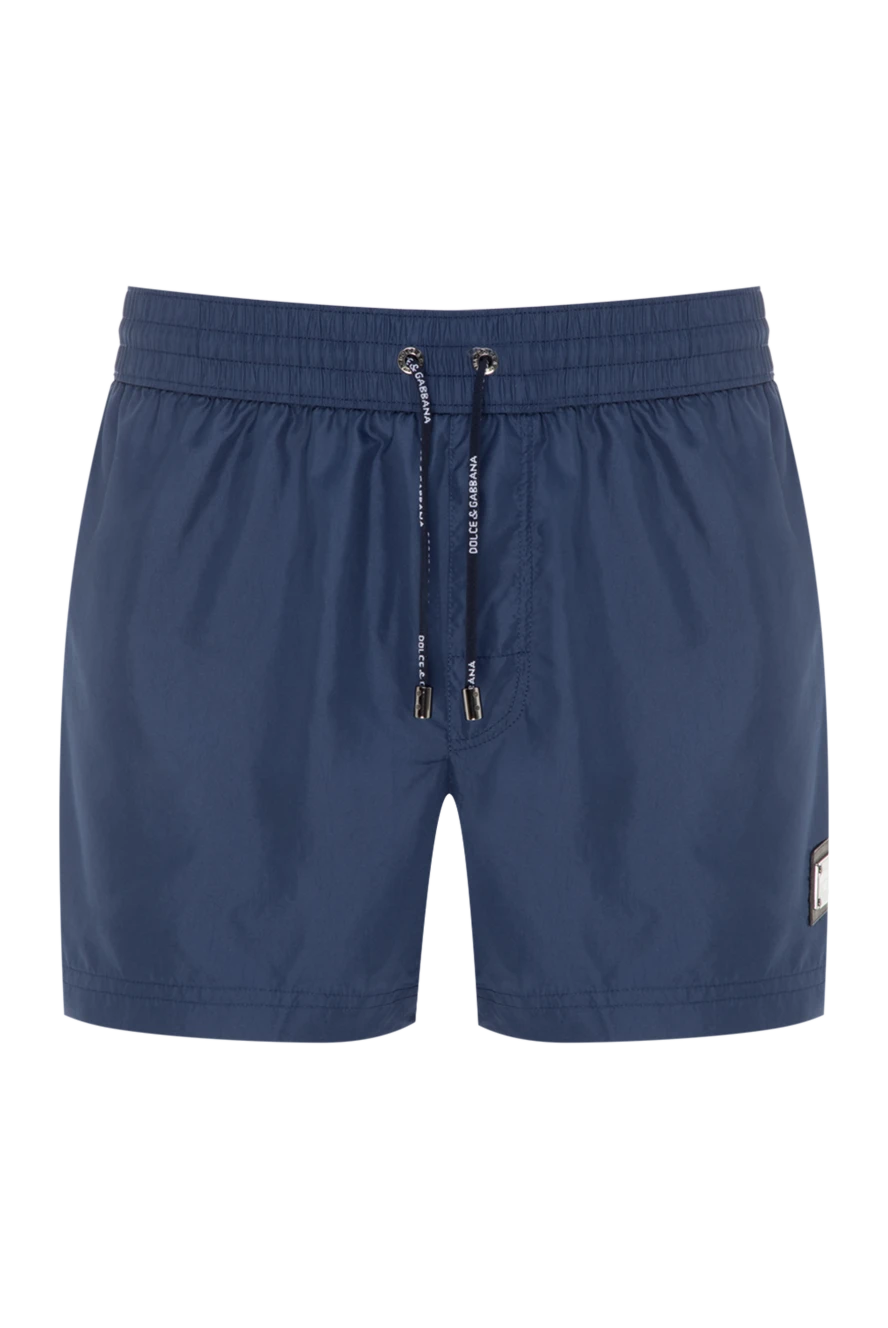 Dolce & Gabbana Blue polyester beach shorts for men - brand logo. 100% polyester. zipper, drawstring. two front pockets, one back pocket. Country of manufacture: Italy. Care: specialized cleaning - photo 1