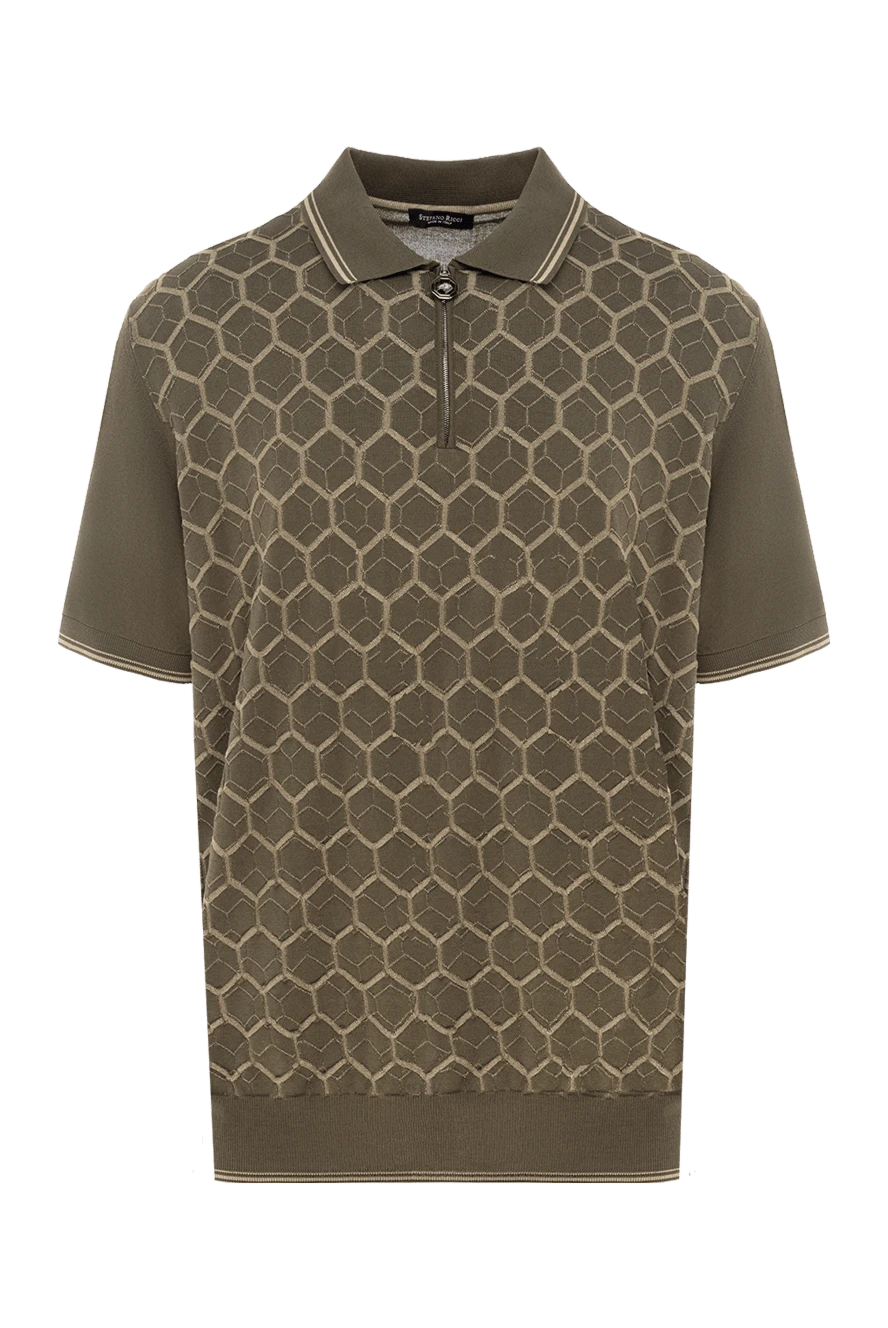Stefano Ricci Поло з шовку та бавовни чоловіче зелене - окантовка коміра, гелметричний візерунок. 60% шовк, 40% бавовна. блискавка. Країна виробник: Італія. Догляд: спеціалізоване чищення - фото 1