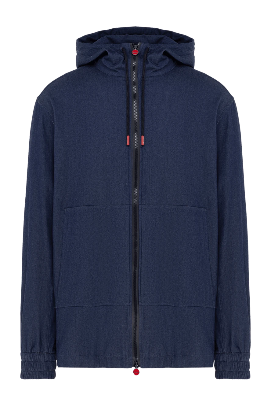 Kiton Men's sports sweatshirt made of cotton and elastane blue - brand logo. hood. 96% cotton, 4% elastane. zipper, drawstring. Country of manufacture: Italy. Care: specialized cleaning - photo 1