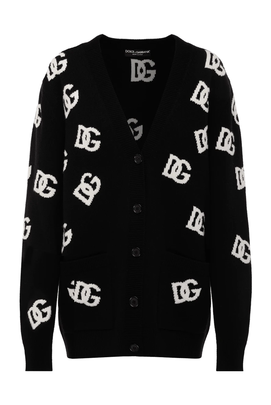 Dolce & Gabbana Black wool cardigan for women - brand logo pattern. 100% wool. Closure: buttons. Country of manufacture: Italy. Care: specialized cleaning - photo 1