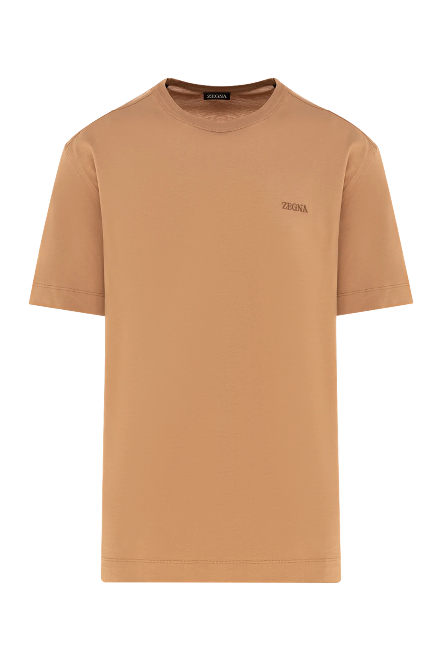 Ermenegildo Zegna Футболка мужская хлопковая карамельного оттенка с вышивкой на груди (уценка) - логотип бренда. 100% хлопок. Страна производитель: Италия. Уход: специализированная чистка - фото 1