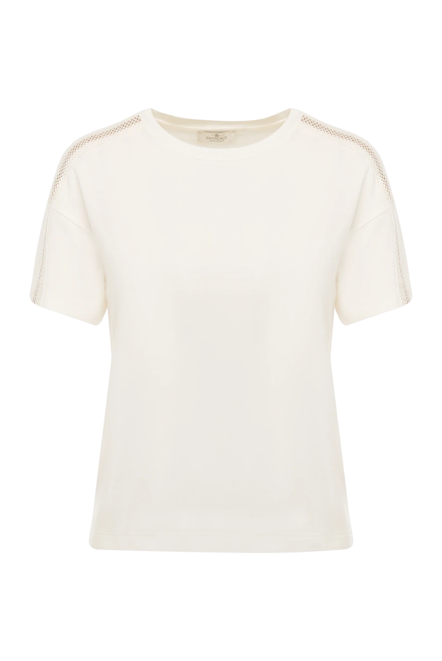 Panicale T-shirt made of viscose and elastane for women white - stripes on the shoulders. 96% viscose, 4% elastane. Country of manufacture: Italy. Care: specialized cleaning - photo 1