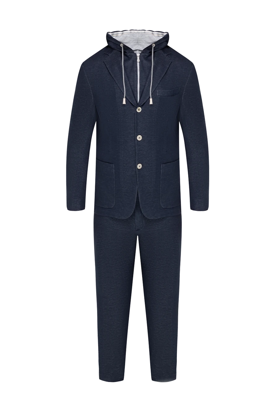 Eleventy Men's walking suit made of cotton and cashmere blue - hood. 92% cotton, 8% cashmere. drawstring, buttons, zipper. two side pockets. Country of manufacture: Italy. Care: specialized cleaning - photo 1