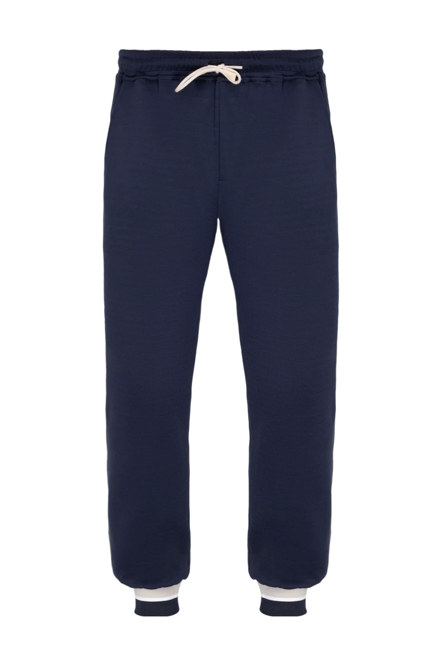 Eleventy Pants made of cotton and polyamide men's blue - stripe on the leg. 98% cotton, 2% polyamide. Closure: drawstring. two side pockets. Country of manufacture: Italy. Care: specialized cleaning - photo 1