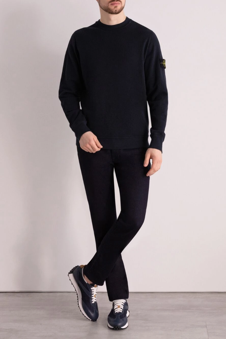 Stone Island черный хлопковый свитшот с нашивкой на рукаве с