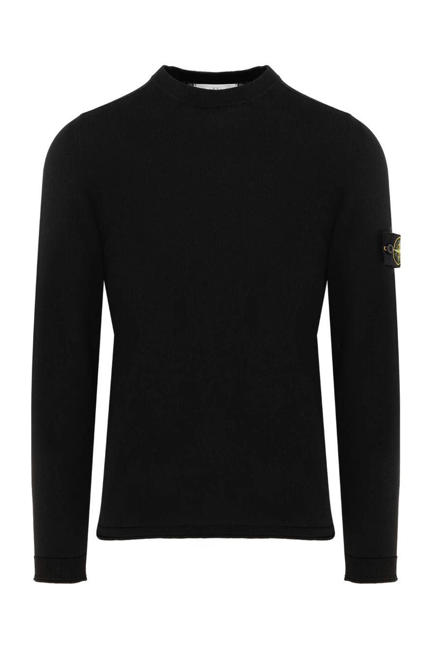 Stone Island Long sleeve cotton jumper for men black - brand logo on the sleeve. 100% cotton. Country of manufacture: Italy. Care: specialized cleaning - photo 1