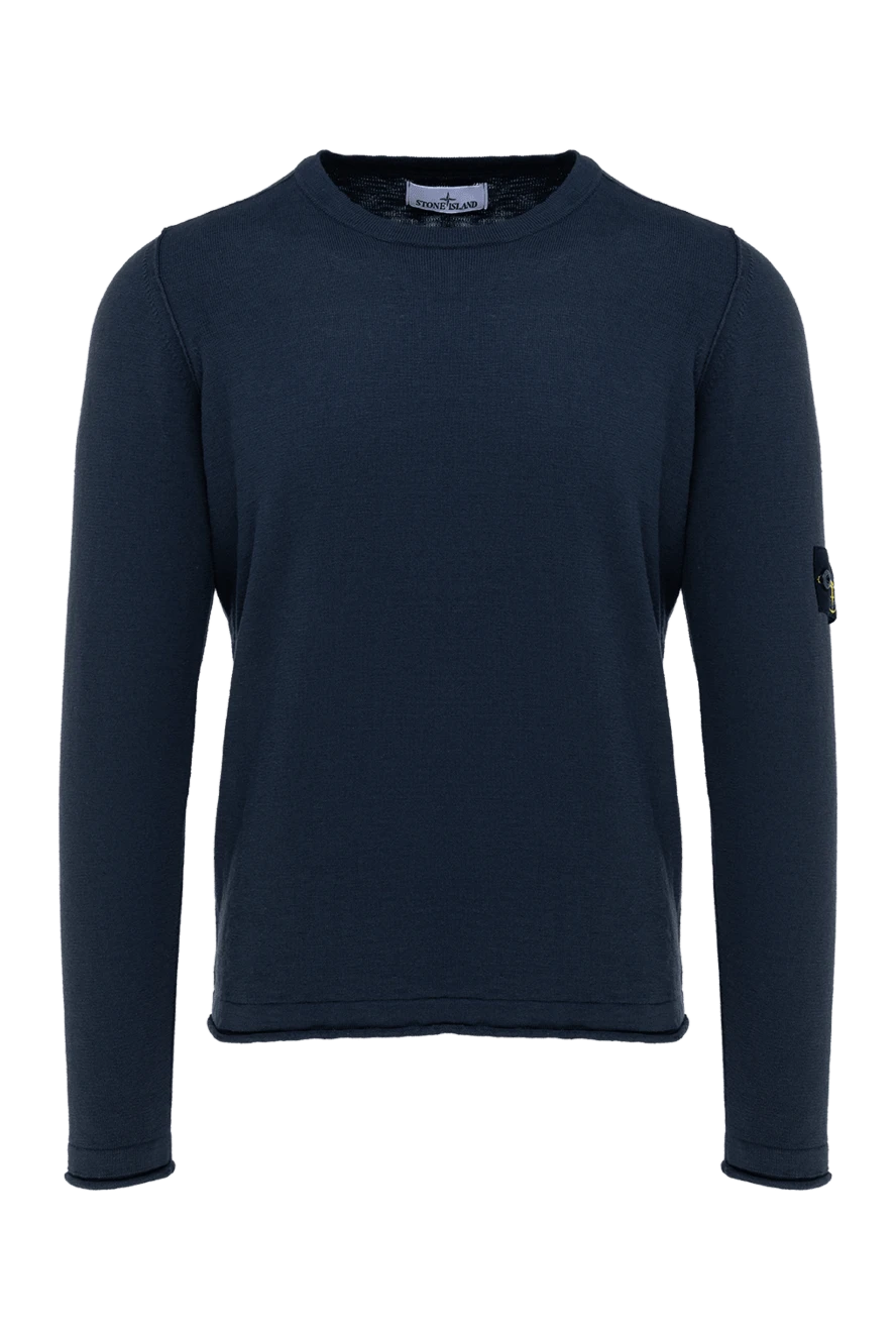 Stone Island Long sleeve cotton jumper for men blue - brand logo on the sleeve. 100% cotton. Country of manufacture: Italy. Care: specialized cleaning - photo 1