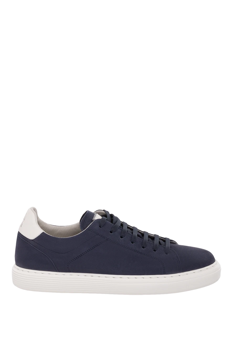 Brunello Cucinelli Blue nubuck sneakers for men - contrast heel. 100% nubuck. Closure: laces. Country of manufacture: Italy. Care: specialized cleaning - photo 1
