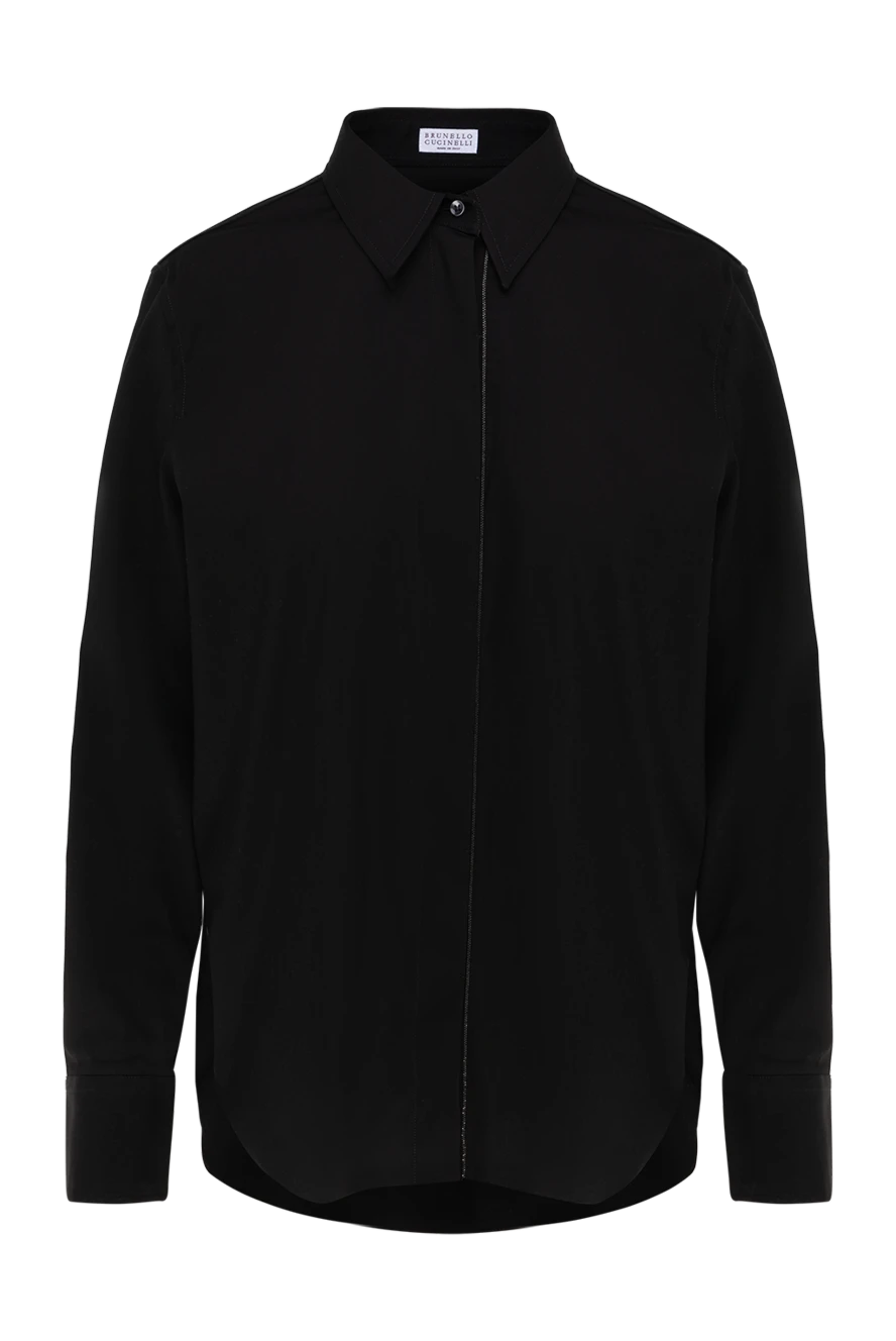 Brunello Cucinelli Women's shirt black - 72% cotton, 23% polyamide, 5% elastane. Closure: buttons. Country of manufacture: Italy. Care: specialized cleaning - photo 1