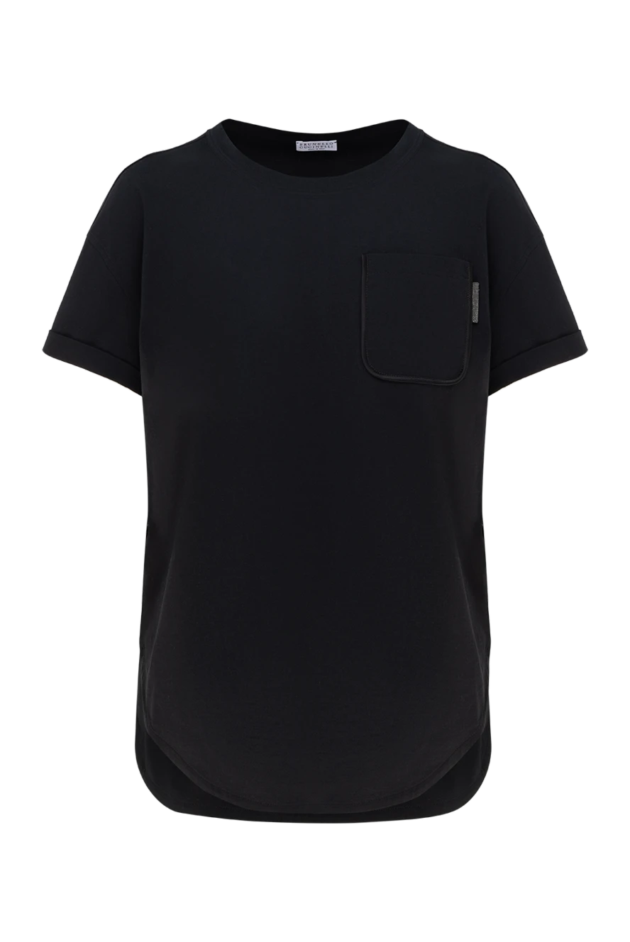 Brunello Cucinelli T-shirt for women black - 100% cotton. chest pocket. Country of manufacture: Italy. Care: specialized cleaning - photo 1