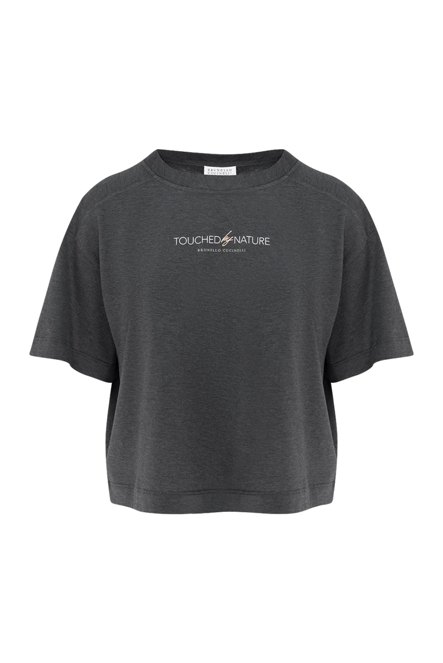 Brunello Cucinelli Women's gray cotton T-shirt - brand logo. 100% cotton. Country of manufacture: Italy. Care: specialized cleaning - photo 1