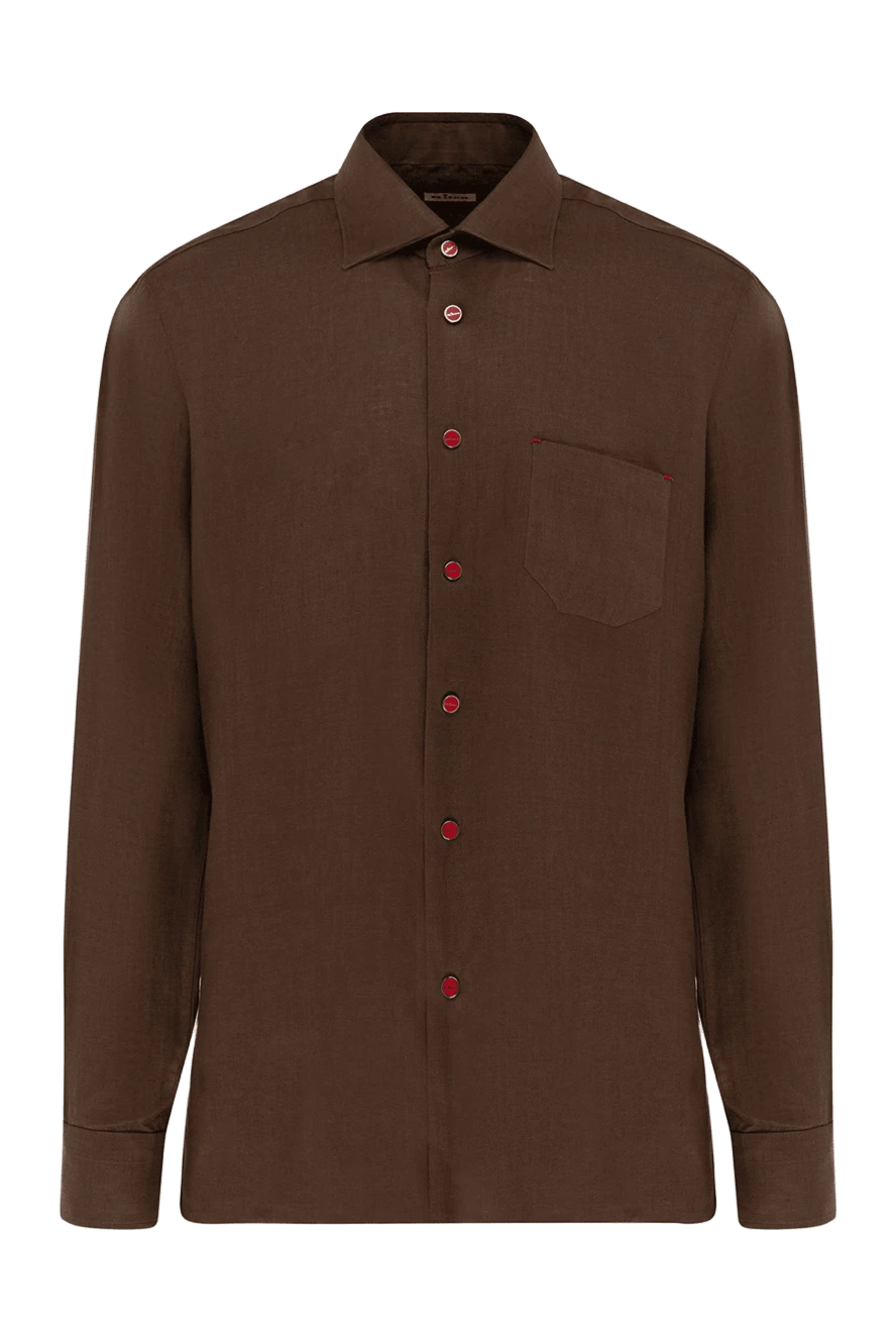 Kiton Men's brown linen shirt - Decor: brand logo. Composition: 100% linen. Closure: buttons. Pockets: one pocket. Country of manufacture: Italy. Care: specialized cleaning - photo 1