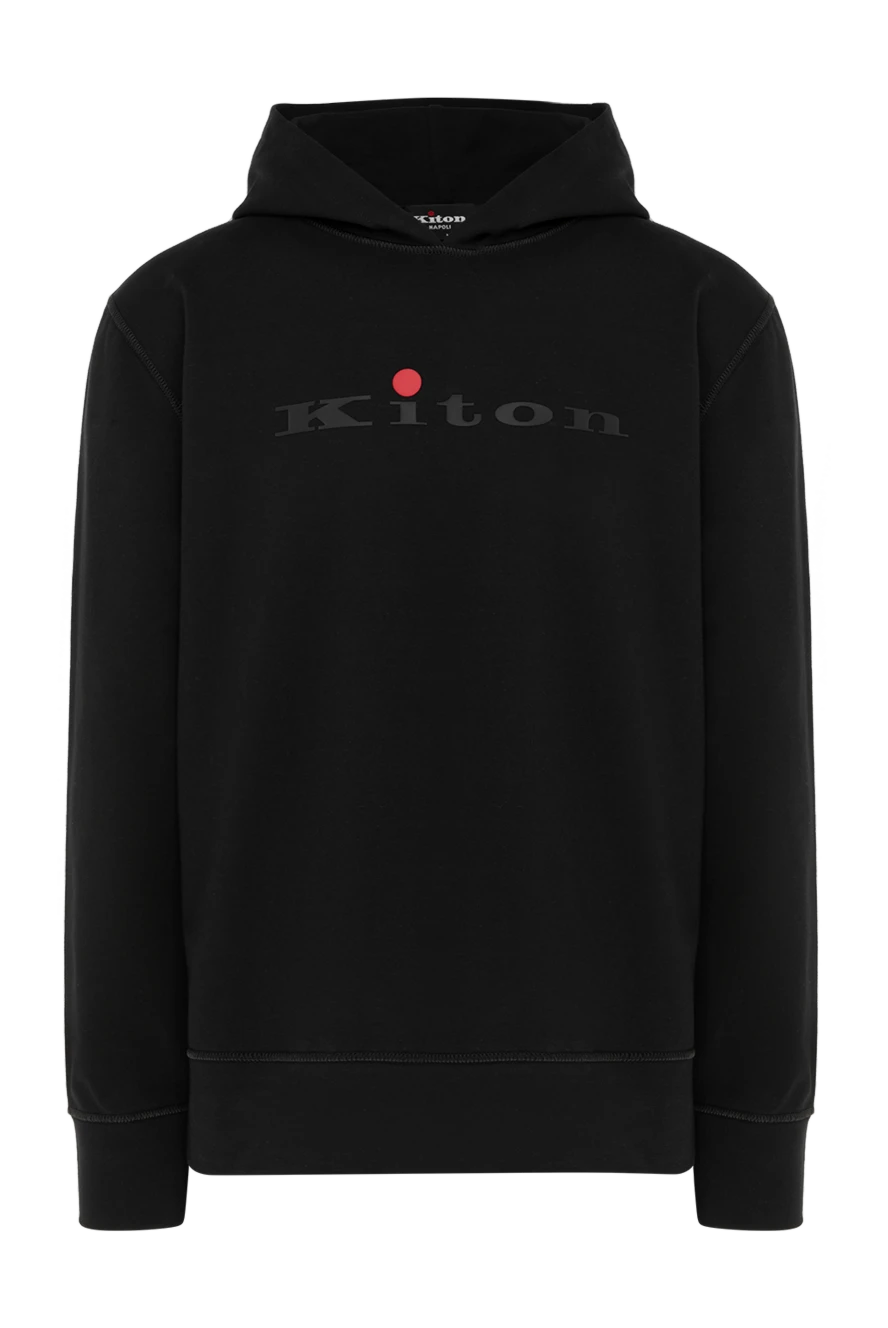 Kiton Hoodie made of cotton and elastane for men black - brand logo. hood. 89% cotton, 11% elastane. Country of manufacture: Italy. Care: specialized cleaning - photo 1