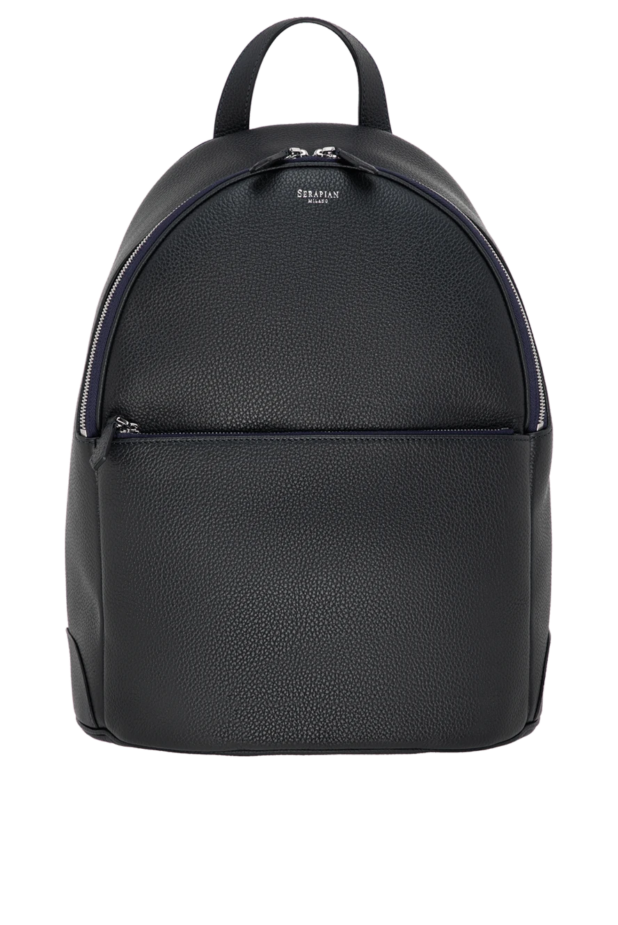 Serapian Men's black backpack made of genuine leather - brand logo, textured leather. Closure: zipper on top and side. 100% genuine leather. front pocket. Country of manufacture: Italy. Care: specialized cleaning - photo 1