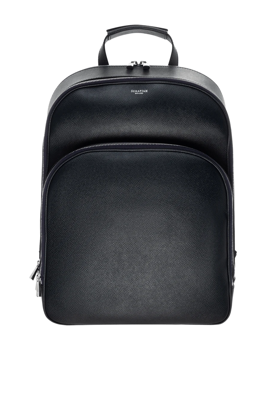 Serapian Men's black backpack made of genuine leather - brand logo. 100% genuine leather. front pocket. Closure: zippers. Country of manufacture: Italy. Care: specialized cleaning - photo 1