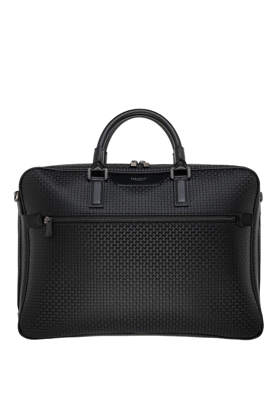 Serapian Men's black briefcase made of genuine leather with a pattern - brand logo, textured leather. Closure: zipper on top and side. 100% genuine leather. side pocket. Country of manufacture: Italy. Care: specialized cleaning - photo 1