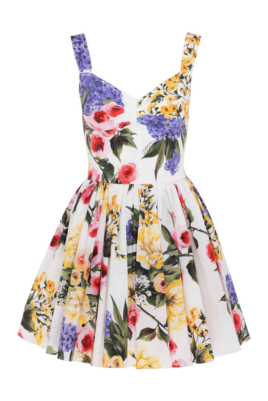 Dolce & Gabbana Women's dress white - floral pattern. 70% cotton, 25% polyamide, 5% elastane. Closure: zipper. Country of manufacture: Italy. Care: specialized cleaning - photo 1