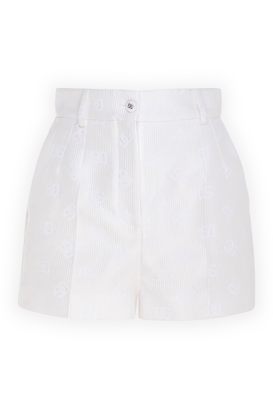 Dolce & Gabbana Shorts for women white - tucks, textured fabric, brand logo. 43% cotton, 34% polyester, 23% silk. Closure: button, zipper. two front pockets. Country of manufacture: Italy. Care: specialized cleaning - photo 1