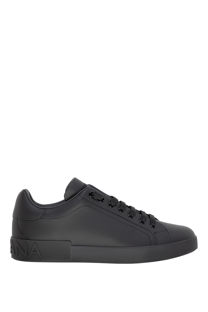 Dolce & Gabbana Black leather sneakers for men - brand logo. 100% genuine leather. Closure: laces. Country of manufacture: Italy. Care: specialized cleaning - photo 1