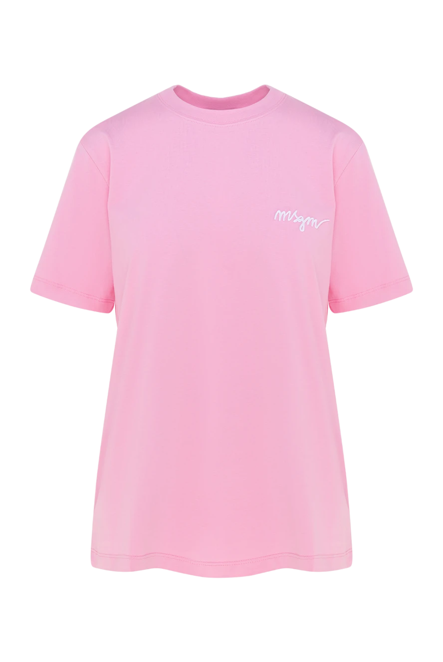 MSGM T-shirt made of cotton for women pink - brand logo. 100% cotton. Country of manufacture: Italy. Care: specialized cleaning - photo 1