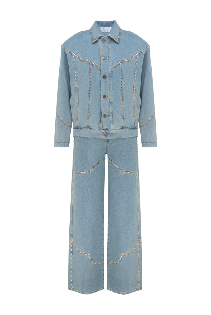 Giuseppe Di Morabito Denim suit made of cotton for women blue - rhinestones. 100% cotton. Closure: buttons. two side pockets. Country of manufacture: Italy. Care: specialized cleaning - photo 1