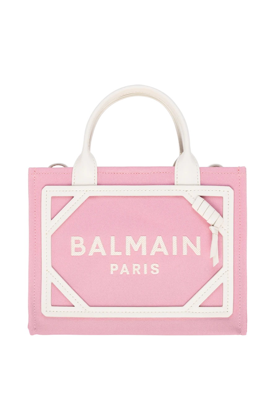 Balmain Women's cotton and leather bag pink - Embroidered Balmain Paris logo. 100% cotton.. Dimensions: 8.5 x 26 x 32.5 cm.. Strap: Shoulder strap: 90 cm.. Internal zip pocket.. Leather clasp with gold metal buttons.. Country of manufacture: Italy. Care: specialized cleaning - photo 1