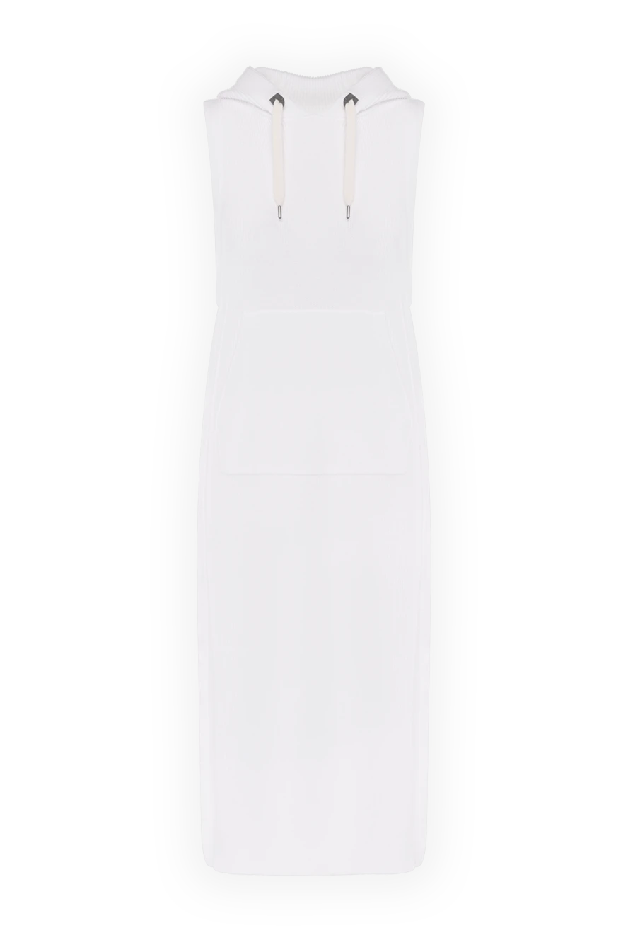 Brunello Cucinelli White knitted cotton dress for women - hood. 100% cotton. Closure: drawstring. two front pockets. Country of manufacture: Italy. Care: specialized cleaning - photo 1