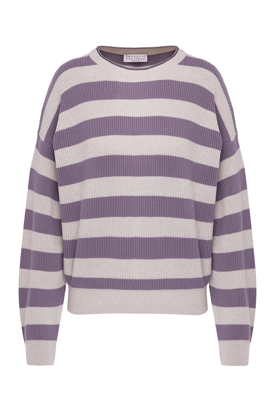 Brunello Cucinelli Джемпер из хлопка женский фиолетовый - узор полосы. 100% хлопок. Страна производитель: Италия. Уход: специализированная чистка - фото 1