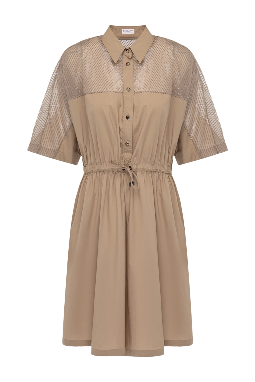 Brunello Cucinelli Beige cotton dress for women - 100% cotton. drawstring, buttons. Country of manufacture: Italy. Care: specialized cleaning - photo 1