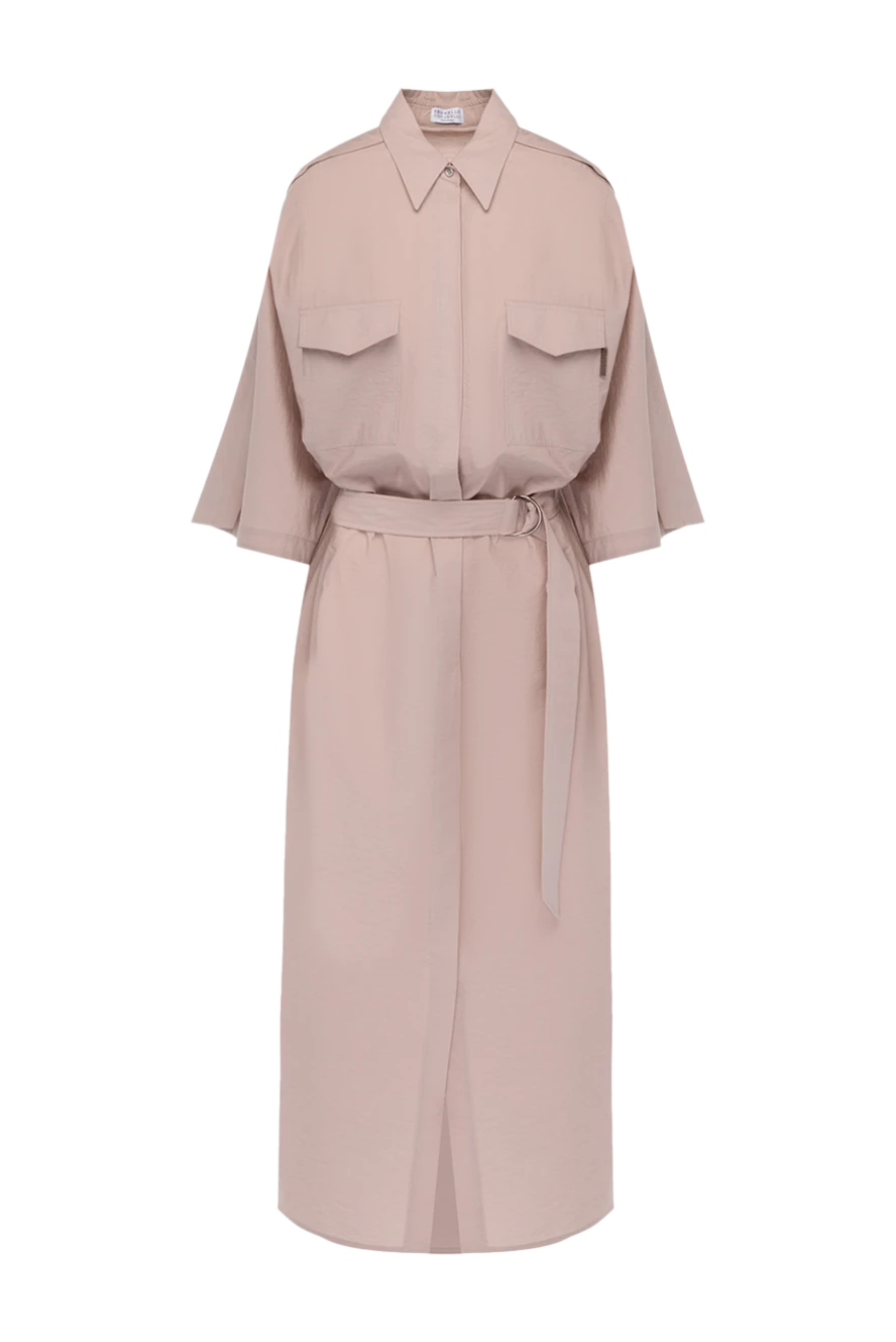 Brunello Cucinelli Beige cotton and polyamide dress for women - 75% cotton, 25% polyamide. buttons, belt. two chest pockets. Country of manufacture: Italy. Care: specialized cleaning - photo 1