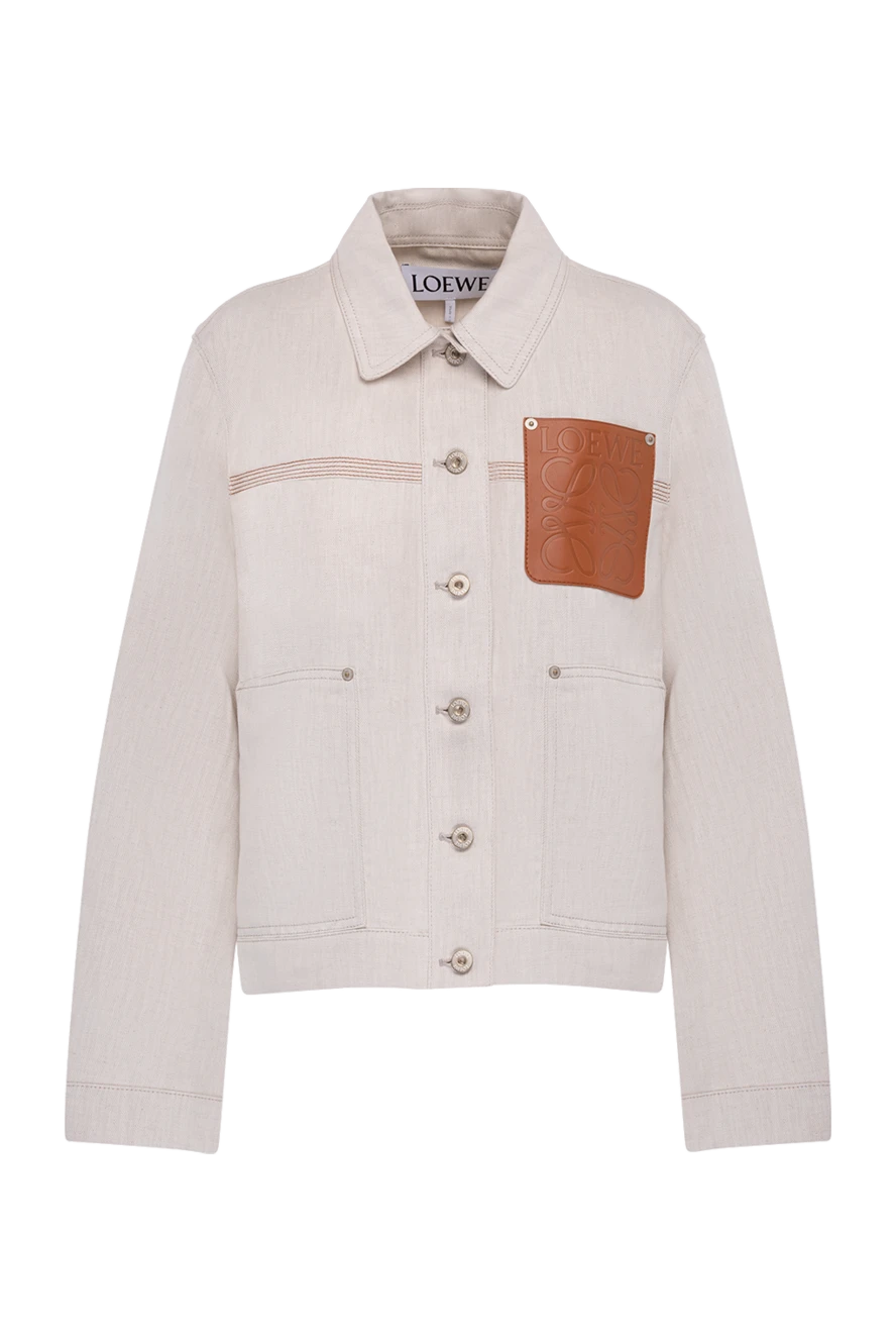 Loewe Denim jacket made of cotton and linen for women beige - contrast pocket. 58% cotton, 42% linen. Closure: buttons. two side, one chest. Country of manufacture: Italy. Care: specialized cleaning - photo 1