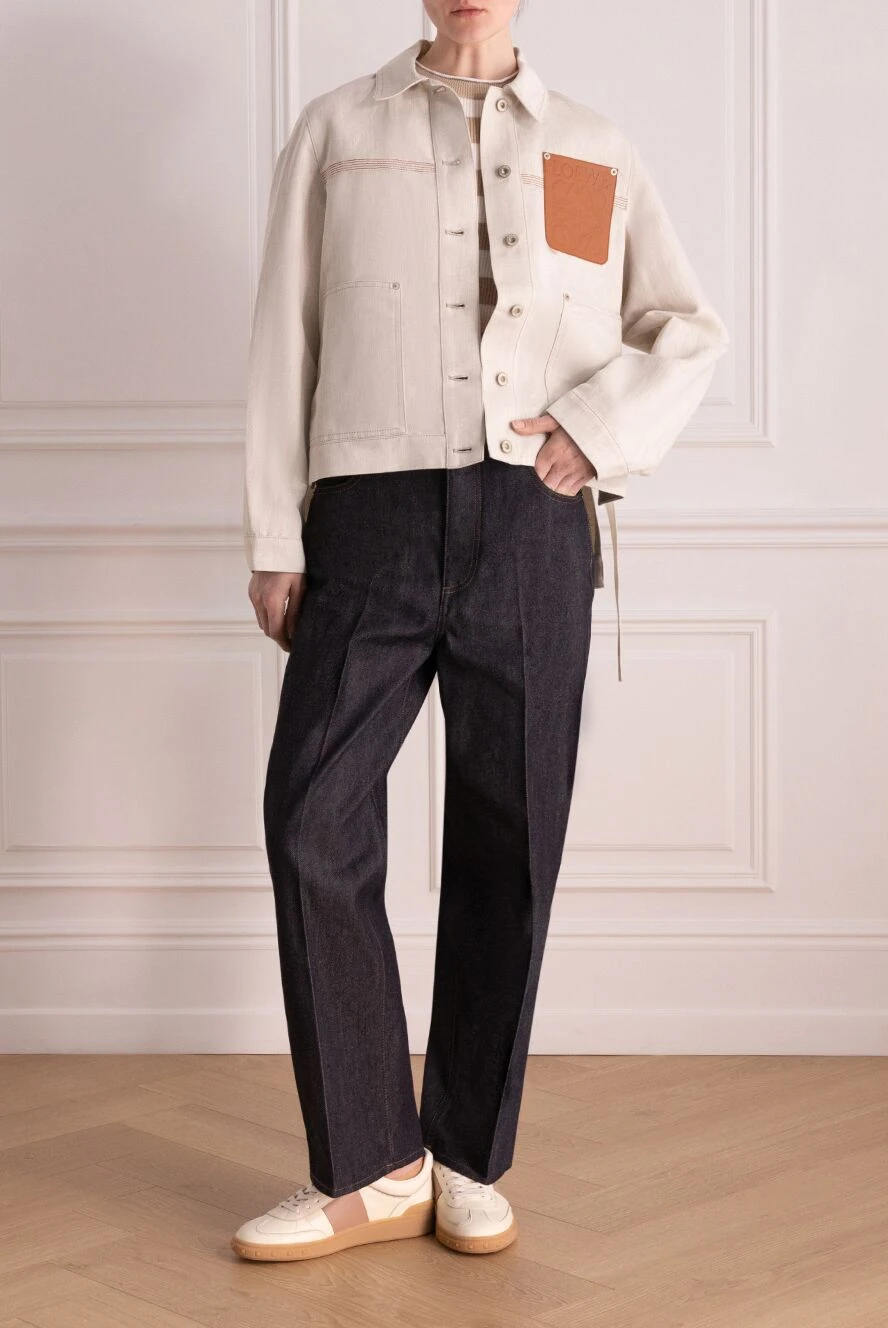 Loewe denim jacket made of cotton and linen for women beige 178031