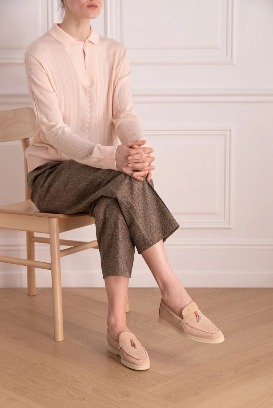 Loro Piana лоферы из замши розовые женские 178054 — Женские лоферы